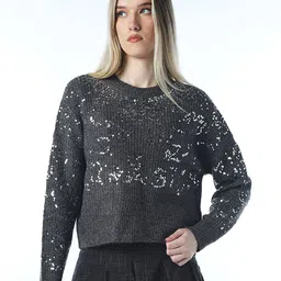 ONLY Women Solid Round Neck Ribbed Acrylic Pullover Sweater-picture-37