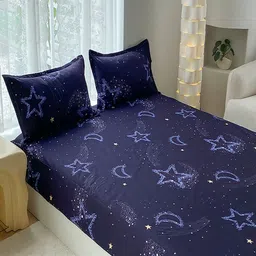 JC HOME Navy Blue & White Printed 140 TC Fitted Single Bedsheet Set- 1.20 m x 2.0 m image 4