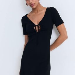 MANGO Tie-Up V-Neck Knitted A-Line Dress-picture-15