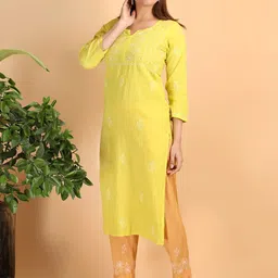 SHWET Women Floral Embroidered Regular Sequinned Pure Cotton Kurta with Trousers-picture-2