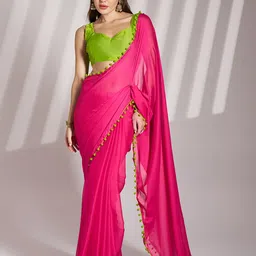 kalista Embellished, Solid/Plain, Dyed Bollywood Chiffon Saree-picture-17