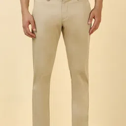 allen solly Men Slim Fit Beige Cotton Blend Trousers image 1