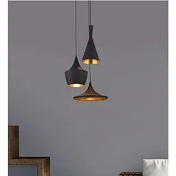 groeien 3-Light Industrial Black Finish Metal Shade Hanging Pendant Ceiling Lamp Fixture Tulip Cone Disc (Black) Pendants Ceiling Lamp image 3