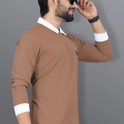 vebnor Men Solid Polo Neck Polyester Brown T-Shirt image 5