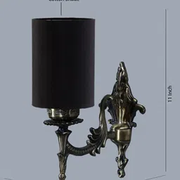 Devansh Black & Gold Toned Antique Wall Lamp With Cotton Conical Shade image 4