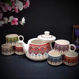 laxmi creation Pack of 1 Ceramic RAJSTHANI ART DESIHN KETTLE WITH CUP SET image 3
