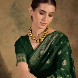 Sangria Ethnic Motif Zari Woven Banarasi Saree with Blouse image 5