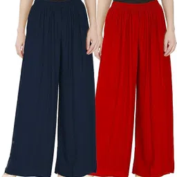tareeka Pack of 2 Women Regular Fit Red, Blue Viscose Rayon Trousers-picture-25