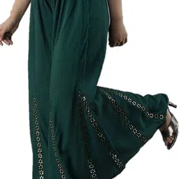 srisaras Women Flared Green Viscose Rayon Trousers-picture-10