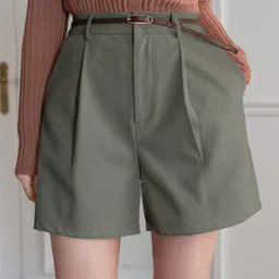 Solid Women Green Cargo Shorts-image-30