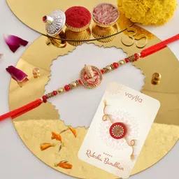 voylla Designer Men's Divine Motif Ram Red Thread Rakhi For Brother Mauli Thread Chawal Roli PackSet-picture-10