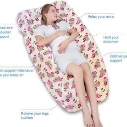 mom's moon Microfibre Pregnancy Pillow Pack of 1 Floral Flower Printed Velvet image 3