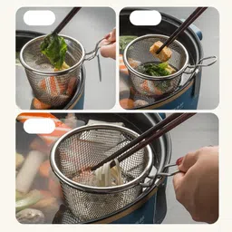 totthar Mini Stainless Steel Frying Basket | Mesh Strainer with Handle for Snacks Strainer image 5
