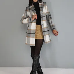 honnete 100 % Polyester Checkered Coat For Women-picture-21