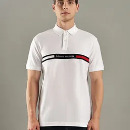 Tommy Hilfiger U S Brand Logo Self Design Polo Collar Pure Cotton T-Shirt-picture-40