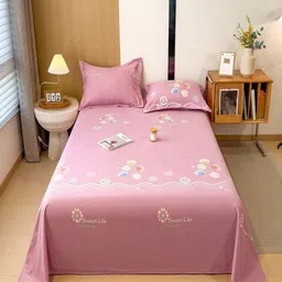 JC HOME Pink & Blue Floral Printed 140 TC Single Bedsheet Set 1.60 mx 2.30 m-picture-38