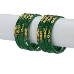 SOMIL Set of 32 Women Green & Black Artificial Stones and Beads Bangles image 4