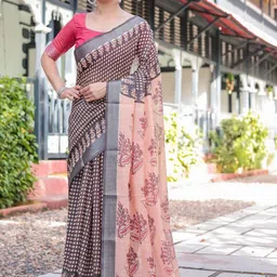 MAHARANI COUTURE Checked Printed Zari Pure Linen Banarasi Saree image 2