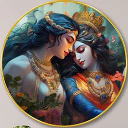 Livin'luxe Green & Beige MDF Radha Krishna Eternal Love Round Wall Art 23" x 23"-picture-22