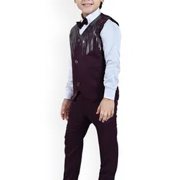 Sangria Boys Embellished Regular Fit Satin Suits With Bowtie image 2