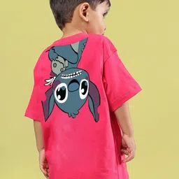WEARDUDS Unisex Lilo & Stitch Graphic Printed Round Neck Cotton Oversized T-shirt-image-18