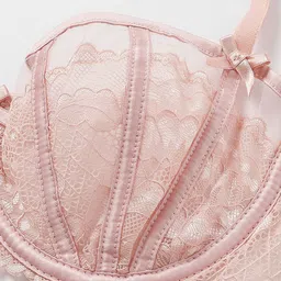 LULU & SKY Lace Self Design Non-Padded Bra & Brazilian Briefs Lingerie Set- CL-2169-PIN image 5