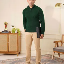 KVETOO Men Cable Knit Ribbed High Neck Zipper Pullover-picture-37