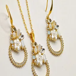 SAPRAA TRENDS Gold-Plated AD Studded & Beaded Anti Tarnish Pendant And Earrings-picture-11