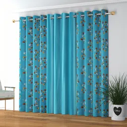 GEET CREATIONS Blue & Brown Set of 3 Floral Room Darkening Door Curtain-picture-33