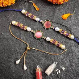 Sangria Stone Studded & Beaded Bhaiya Bhabhi Rakhi With Roli And Chawal-picture-55