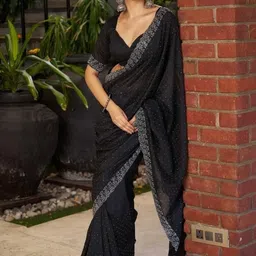 GHAN SALS Embellished Beads and Stones Baluchari Saree with blouse piece image 4