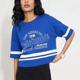 Ajile by Pantaloons Typography Printed Drop-Shoulder Sleeves Pure Cotton T-shirt image 5