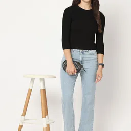 Kraus Jeans Women Straight Fit High-Rise Light Fade Jeans image 4