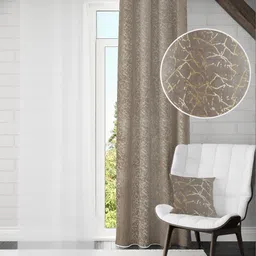 GEET CREATIONS Grey & Gold Single Floral Room Darkening Window Eyelet Curtain-picture-25
