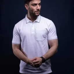 MAXZONE Men Polo Collar Extended Sleeves Raw Edge T-shirt-picture-38