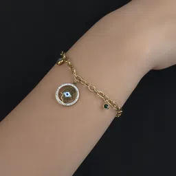 ARTKLIM Stainless Steel Gold-Plated American Diamond Studded Evil Eye Charm Bracelet image 3