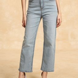 Kazo Women Cotton Straight Fit Jeans With Button Tabs-picture-47