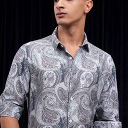 HIGHLANDER Men Spread Collar Ethnic Printed Cotton Slim Fit Casual Shirt-picture-26