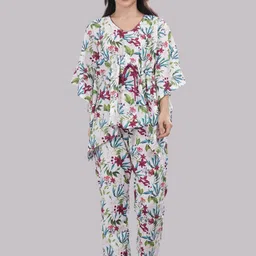 Pyjama Party Women Floral Printed Kaftan & Pyjamas Night suit-picture-17