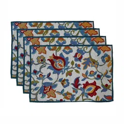 PRAKARTIK 5-Pcs Blue & Red Cotton Floral Printed Table Linen Set image 1