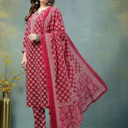 Anouk Women Ethnic Motifs Printed Regular Thread Work Pure Cotton Kurta with Trousers & With Dupatta image 2