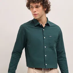 THE BEAR HOUSE Men Spread Collar Solid Cotton Tailored Fit Formal Shirt-image-36