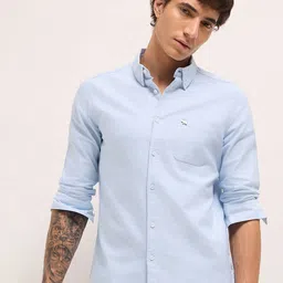 THE BEAR HOUSE Men Slim Fit Solid Button-Down Collar Pure Cotton Casual Shirt-picture-21