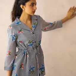 SANSKRUTIHOMES Lapel Collar Pure Cotton Striped Night Suit for Women image 3