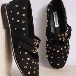 THE WHITE POLE Women Lightweight Trending Strap Studded Embellishments Mary Janes Flat image 1