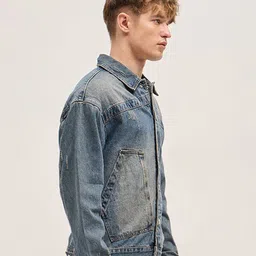THE BEAR HOUSE Men Spread Collar Solid Casual Denim Jacket image 2