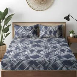 WEAVE AND DECOR Grey & White Printed Pure Cotton 300 TC Queen Bedsheet Set 2.28 x 2.28 m-picture-24