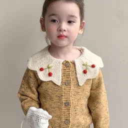 LULU & SKY Girls Embroidered Self Design Long Sleeve Cherry Collar Cardigan-picture-38