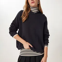 Happiness istanbul Women Cotton Oversized Hooded Pullover Sweatshirt image 5