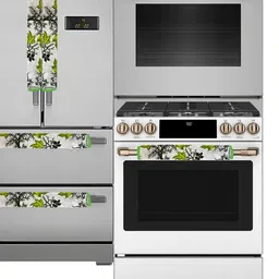 E-Retailer 5Pc Green Patterned Waterproof Refrigerator & Handle Cover With Oven Cover image 3